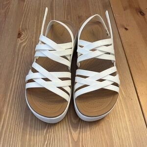 CROCS White and Tan Sandals with Slingback Design